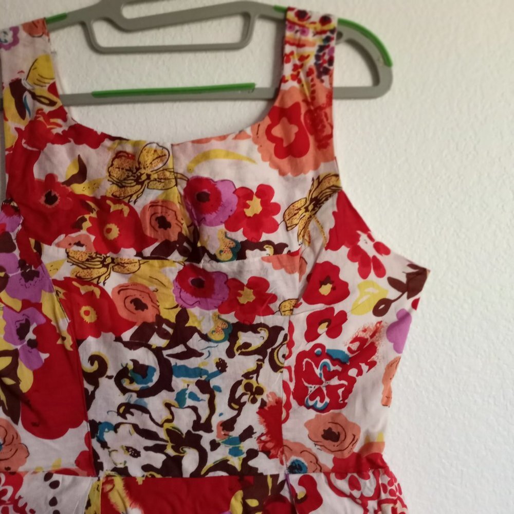 NY & Company Sz 10 Floral Fit and Flare Cotton Sleeveless Dress w Lining. Knee H